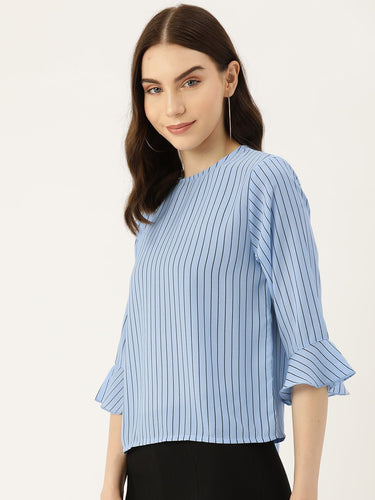 Striped Flared Sleeve Crepe Top - RueCollections